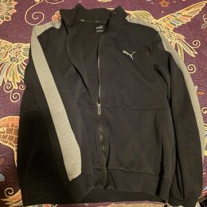 Puma Men's Black Zip-Up Sweater with Gray Accents